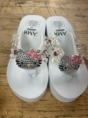 Embellished White Hello Kitty Crystal Flip Flops